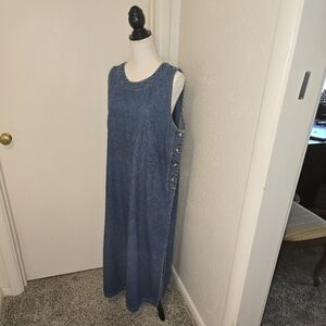 Vintage 90's Haik's Elegant Sleeveless Denim Maxi Dress Size 16W 100% Cotton